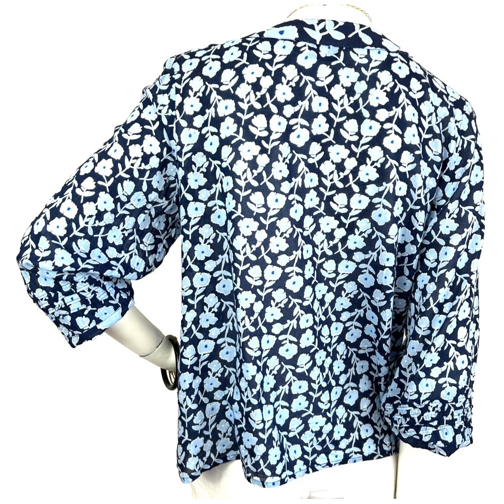 Vineyard Vines Rock Rose Floral V Neck Blouse Block Print Trim Top S Preppy Boho - Picture 4 of 8